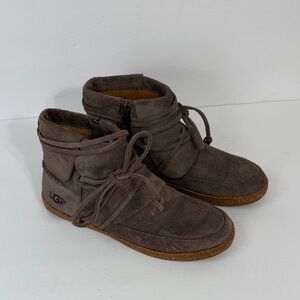 UGG Brown Suede Ankle Boots with Wrap Tie